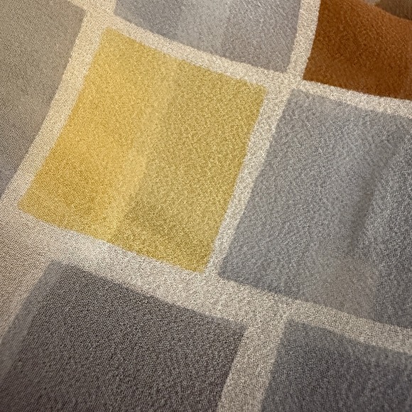 ECHO Scarf Silk Geometric Brown Yellow Grey Blue Square Pattern Accessory - Picture 4 of 5